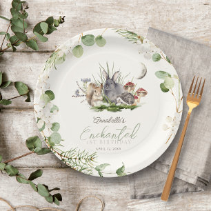 Enchanted Forest Woodland Animals Birthday Cream Paper Plate