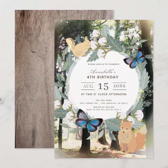 Enchanted Forest Woodland Animals Girl Birthday Invitation (Front/Back)