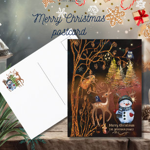 Enchanted Forest  Woodland Animals Holiday Postcard