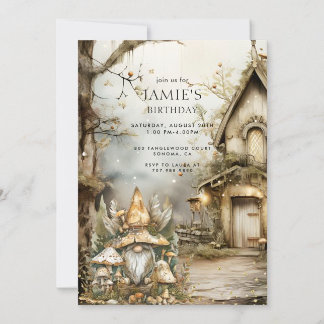 Enchanted Forest Woodland Gnome Kid's Birthday I Invitation (Front)