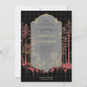 Enchanted Forest Woodland Gold Fall Forest Wedding Invitation