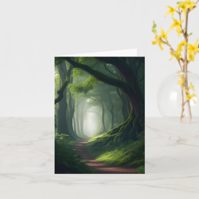 Enchanted Forest Woods Blank Greeting Card (Yellow Flower)