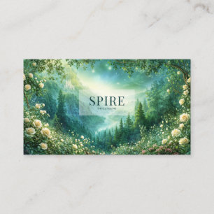 Enchanted Forest Yellow Rose Castle Landscape Business Card