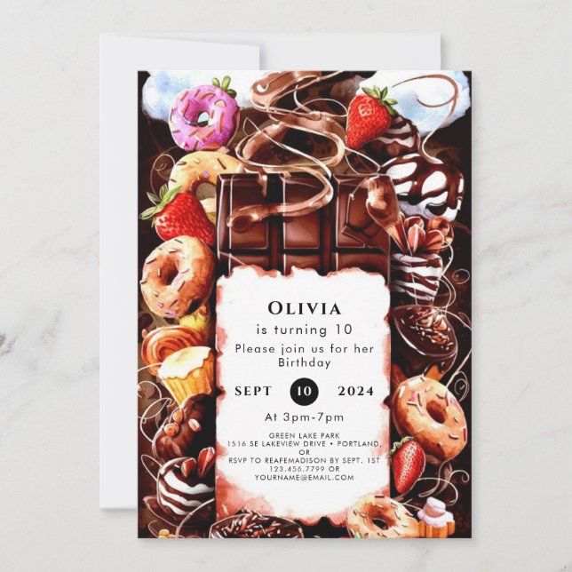 Enchanted Fountain Chocolate Birthday Invitation (Front)