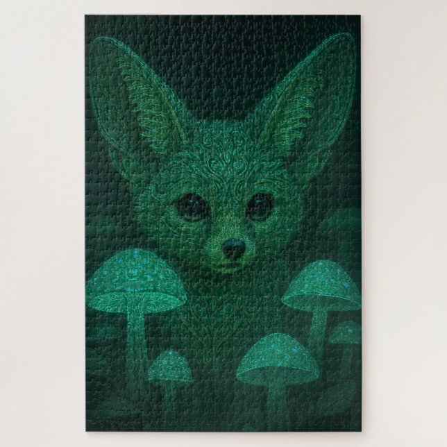 Enchanted Fox & Bioluminescent Mushrooms Fairycore Jigsaw Puzzle (Vertical)