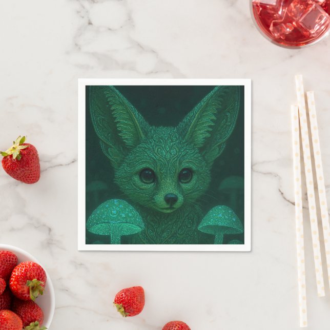 Enchanted Fox Bioluminescent Mushrooms Napkins  (Insitu)