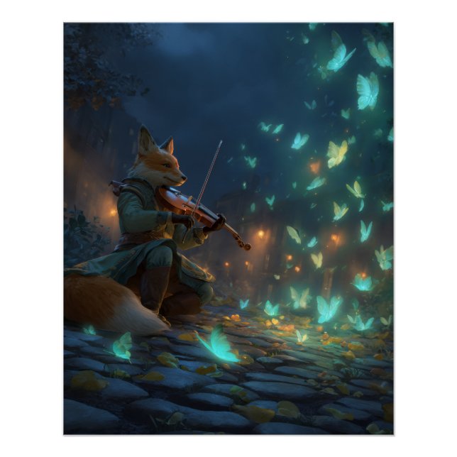 Enchanted Fox Musician with Glowing Spirits Poster (Front)