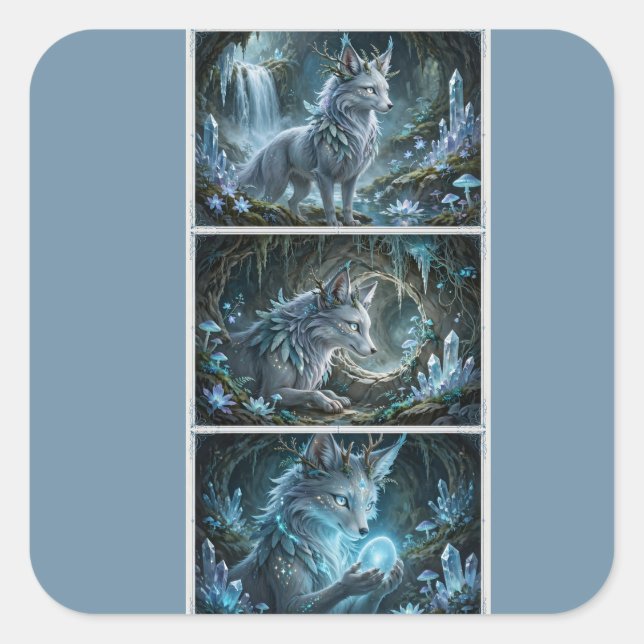Enchanted Fox Spirit – Magical Crystal Cave Gift  Square Sticker (Front)