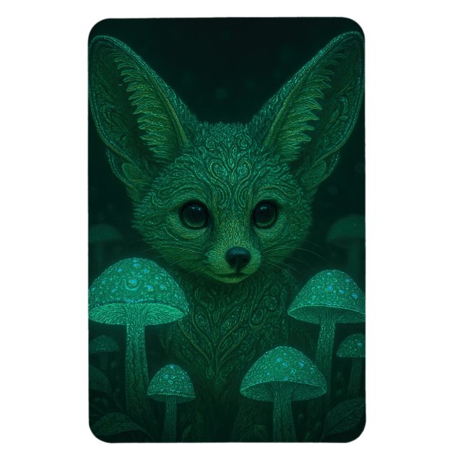 Enchanted Fox with Bioluminescent Mushrooms Magnet (Vertical)