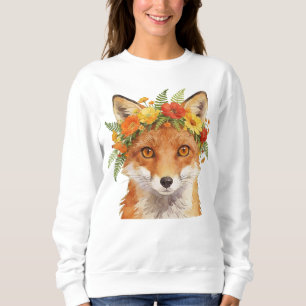 Enchanted Fox with Floral Crown Watercolor Art Sweatshirt