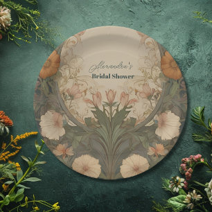Enchanted Garden Art Nouveau Bridal Shower Paper Plate