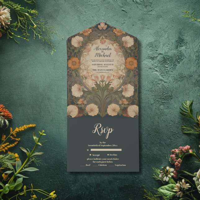 Enchanted Garden Art Nouveau Wedding  All In One Invitation (Creator Uploaded)