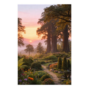 Enchanted Garden at Dawn Majestic Trees Photo Print