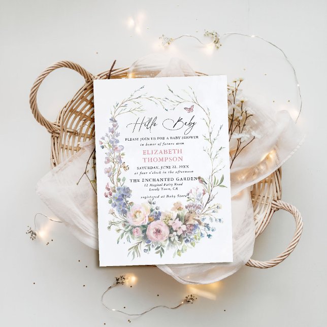 Enchanted Garden Bird Butterfly Pastel Baby Shower Invitation (enchanted garden baby shower invitation woodland forest bird butterfly spring summer)