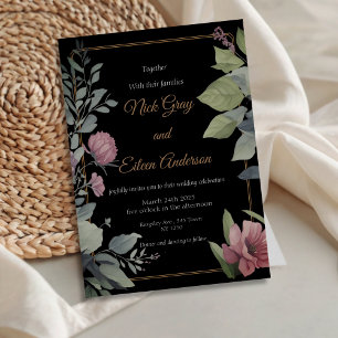 Enchanted Garden Black Wedding Invitation