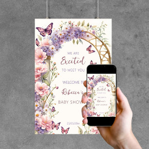 Enchanted garden butterflies baby shower welcome poster