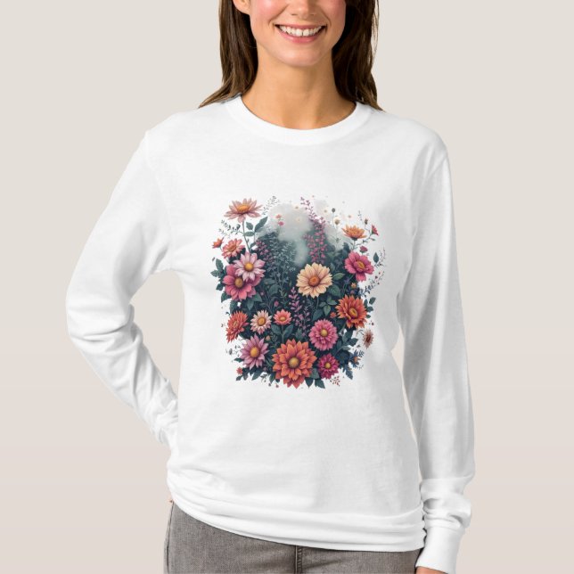 Enchanted Garden – Colourful Floral Bouquet with M T-Shirt (Front)