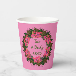 Enchanted Garden: Delicate Floral Wreath Design Paper Cups