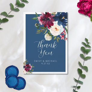 Enchanted Garden Dusty Blue Burgundy Navy Thank You Card