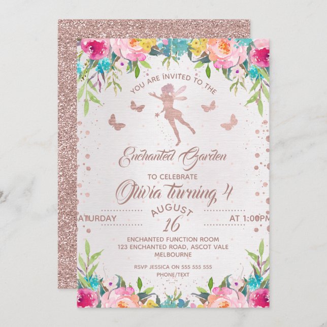 Enchanted Garden Fairy Birthday Invitation (Front/Back)