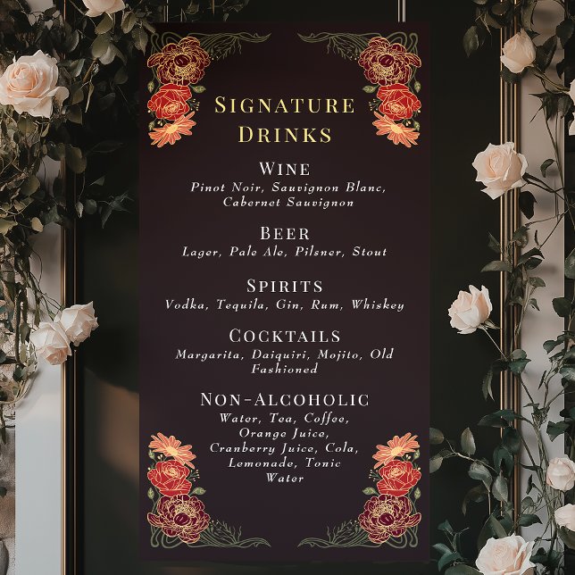 Enchanted Garden Floral Wedding Drinks Bar Menu Banner (Creator Uploaded)