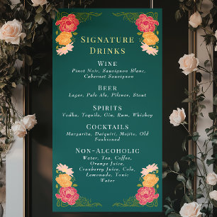 Enchanted Garden Floral Wedding Drinks Bar Menu Banner