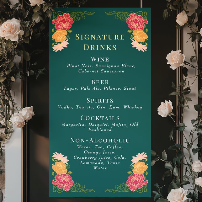 Enchanted Garden Floral Wedding Drinks Bar Menu Banner (Creator Uploaded)