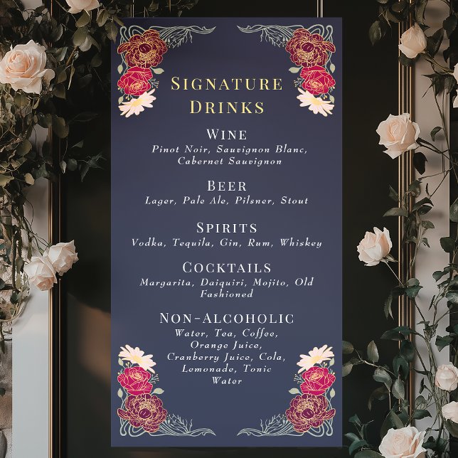 Enchanted Garden Floral Wedding Drinks Bar Menu Banner (Creator Uploaded)