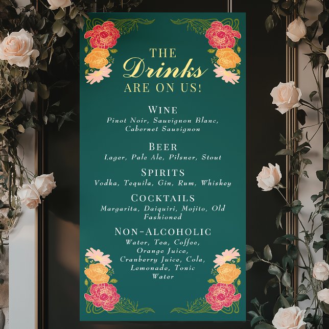 Enchanted Garden Floral Wedding Drinks Bar Menu Banner (Creator Uploaded)