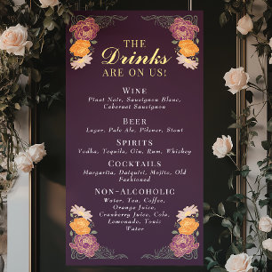 Enchanted Garden Floral Wedding Drinks Bar Menu Banner