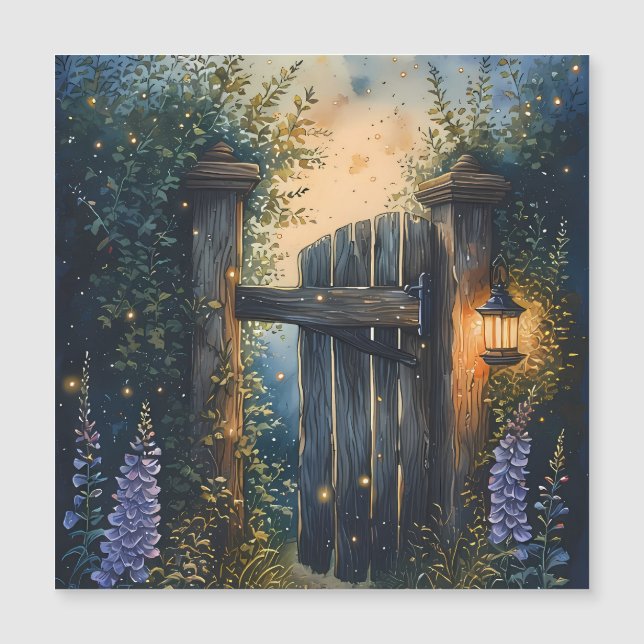 Enchanted Garden Gate Firefly Sky Magnetic Card (Front)