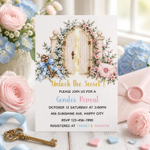 Enchanted Garden Gate Key Letter Gender Reveal Invitation