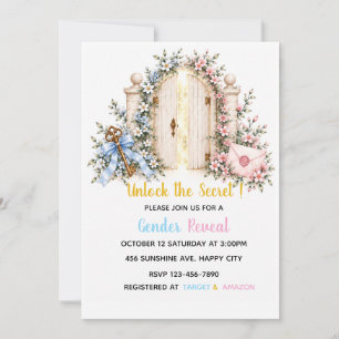 Enchanted Garden Gate Key Letter Gender Reveal Invitation