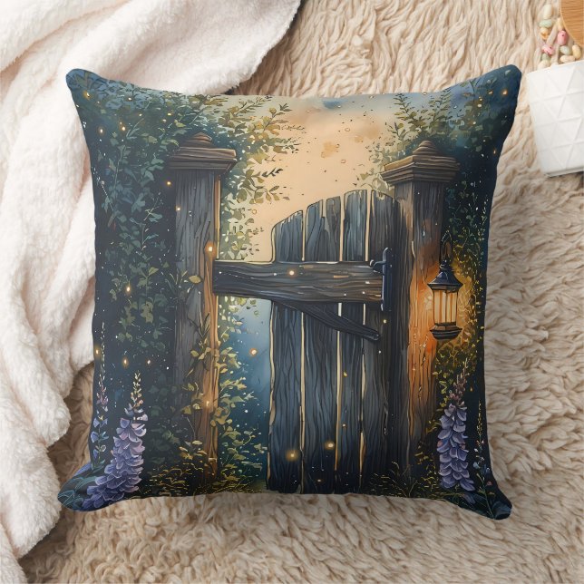 Enchanted Garden Gate Under Firefly Sky Cushion (Blanket)