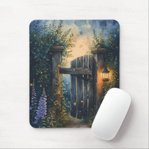 Enchanted Garden Gate Under Firefly Sky Mouse Pad