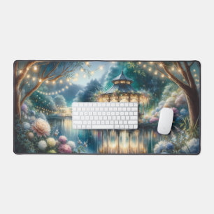 Enchanted Garden Gazebo Twilight Reflection Desk Mat