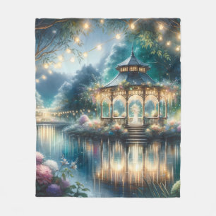 Enchanted Garden Gazebo Twilight Reflection Fleece Blanket