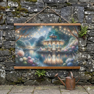 Enchanted Garden Gazebo Twilight Reflection Hanging Tapestry
