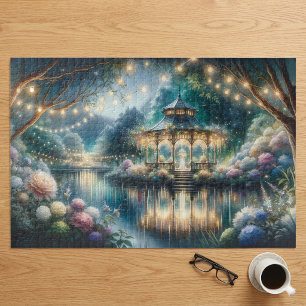 Enchanted Garden Gazebo Twilight Reflection Jigsaw Puzzle