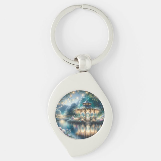 Enchanted Garden Gazebo Twilight Reflection Key Ring (Front)