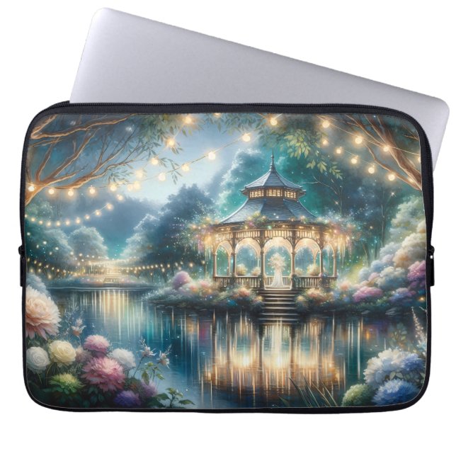 Enchanted Garden Gazebo Twilight Reflection Laptop Sleeve (Front)