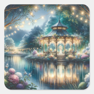 Enchanted Garden Gazebo Twilight Reflection Square Sticker
