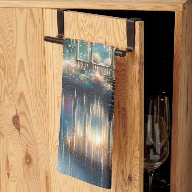 Enchanted Garden Gazebo Twilight Reflection Tea Towel (Thirds Fold)