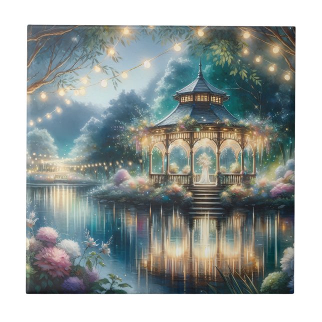 Enchanted Garden Gazebo Twilight Reflection Tile (Front)