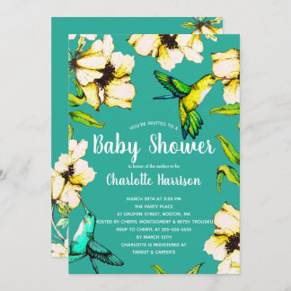 Enchanted Garden Hummingbirds & Floral Baby Shower Invitation