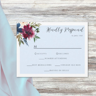 Enchanted Garden Light Blue Burgundy Navy RSVP Card