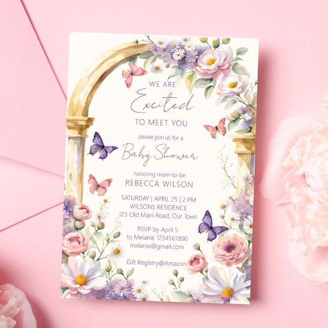 Enchanted garden pastel butterflies baby shower invitation (Enchanted garden pastel flowers butterflies baby shower template invitation digital download)