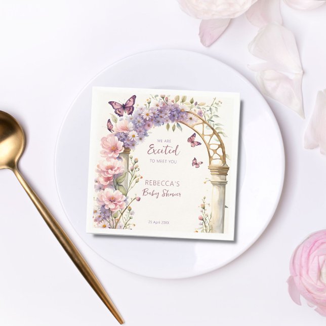 Enchanted garden pastel butterflies baby shower napkin (Enchanted garden baby shower personalized tableware pastel butterflies baby shower template napkins)