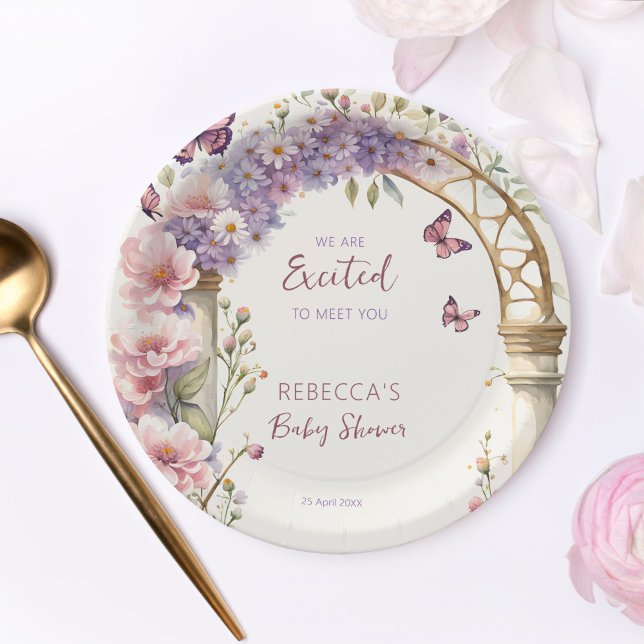 Enchanted garden pastel butterflies baby shower paper plate (Enchanted garden baby shower personalized tableware pastel butterflies baby shower paper plates)