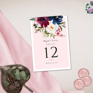 Enchanted Garden Pink Blush Burgundy Navy Table Number